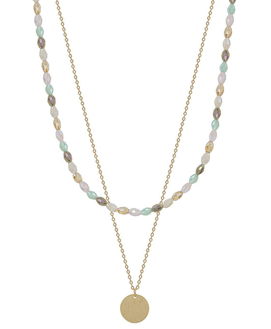 Teardrop Shape Beads w/ Circle Pendant Short Necklace