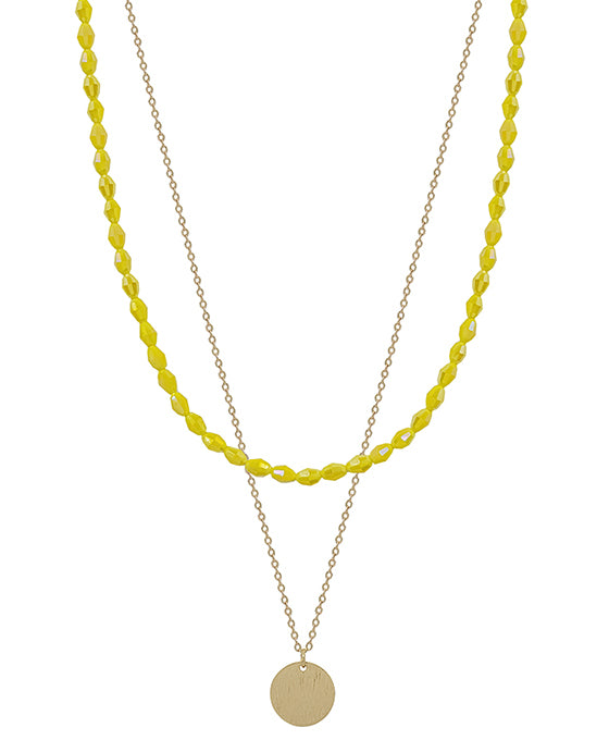 Teardrop Shape Beads w/ Circle Pendant Short Necklace