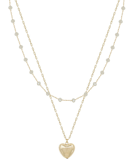 Beads Chain w/ Heart Metal Pendant Short Necklace