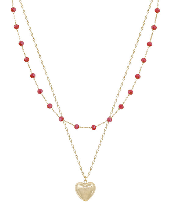 Beads Chain w/ Heart Metal Pendant Short Necklace