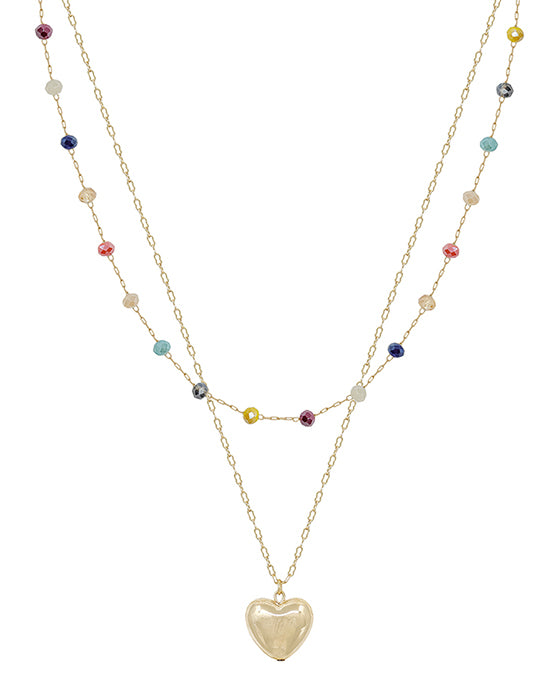 Beads Chain w/ Heart Metal Pendant Short Necklace
