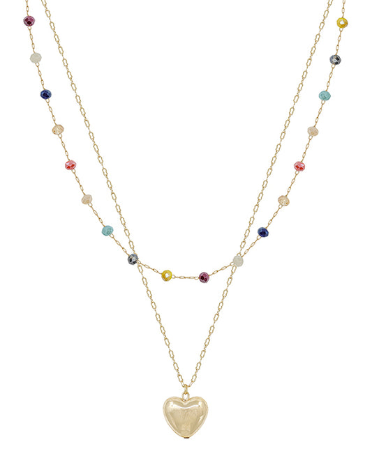 Beads Chain w/ Heart Metal Pendant Short Necklace