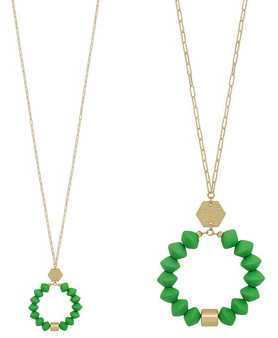 Round Metal Accent w/ Wood Pendant Necklace