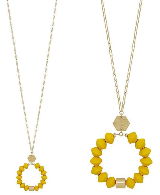 Round Metal Accent w/ Wood Pendant Necklace