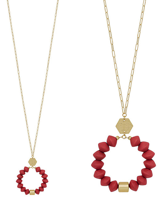 Round Metal Accent w/ Wood Pendant Necklace