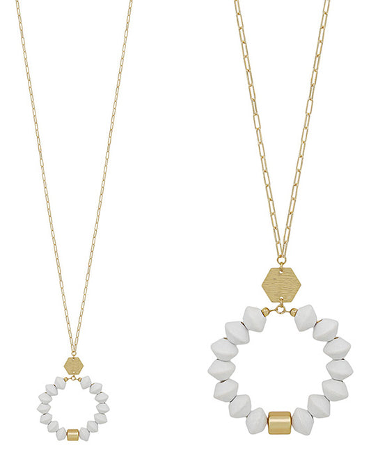 Round Metal Accent w/ Wood Pendant Necklace