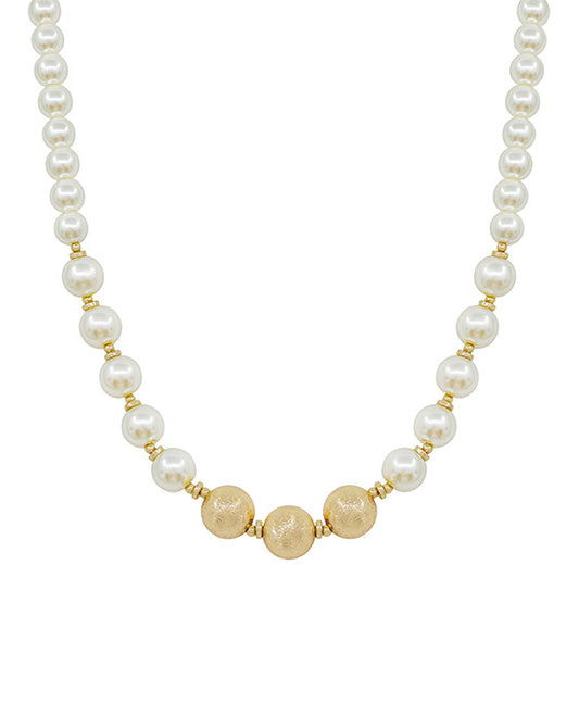 Satin Ball Accent Cream Pearl Short Necklace