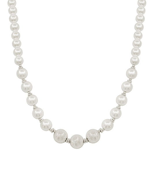 Satin Ball Accent Cream Pearl Short Necklace