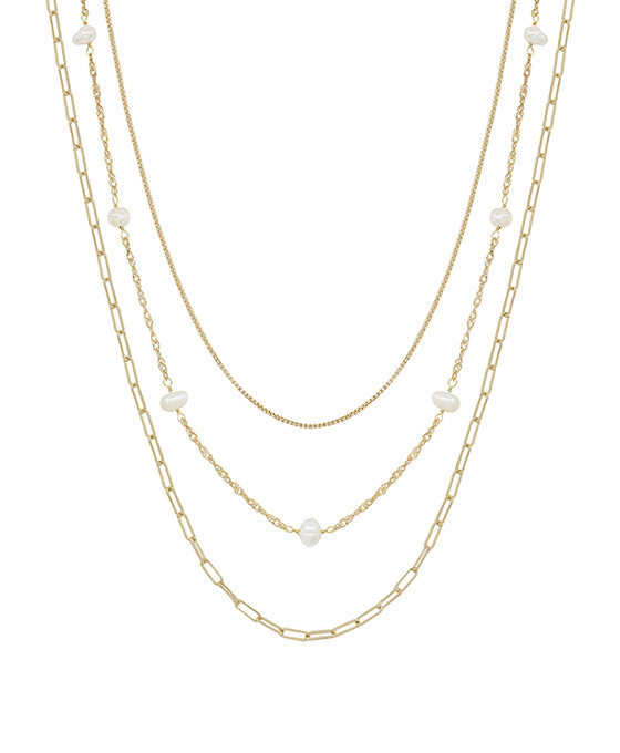 3 Layered Chain w/ fwp Short Necklace