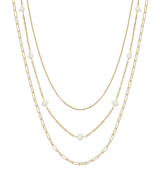 3 Layered Chain w/ fwp Short Necklace
