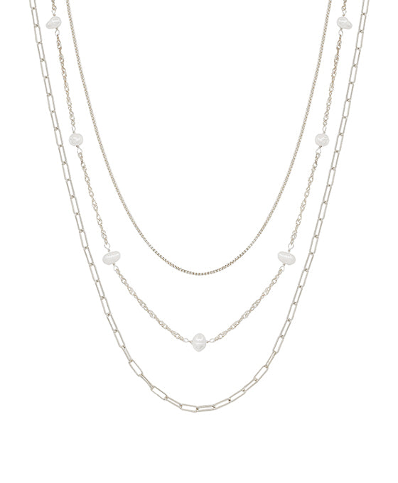3 Layered Chain w/ fwp Short Necklace
