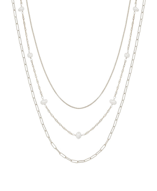 3 Layered Chain w/ fwp Short Necklace