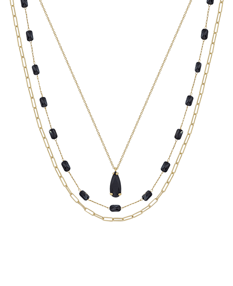 3 Layered Teardrop Glass & Beads Chain Short Necklace