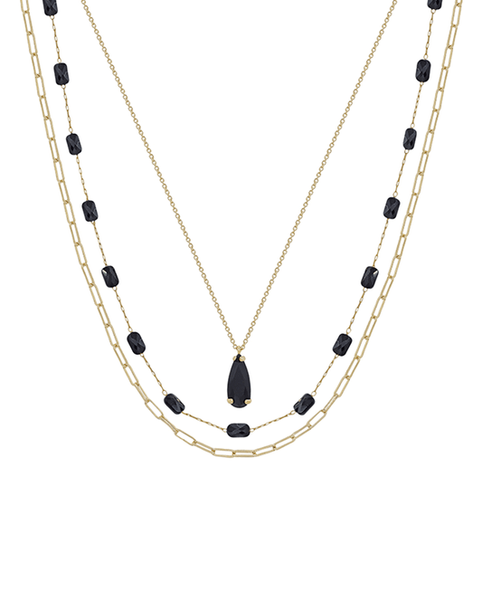 3 Layered Teardrop Glass & Beads Chain Short Necklace