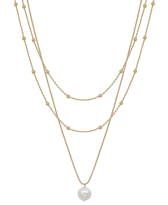 Coin Pearl Pendant Dot Chain Short Necklace