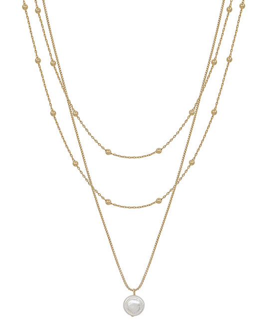 Coin Pearl Pendant Dot Chain Short Necklace