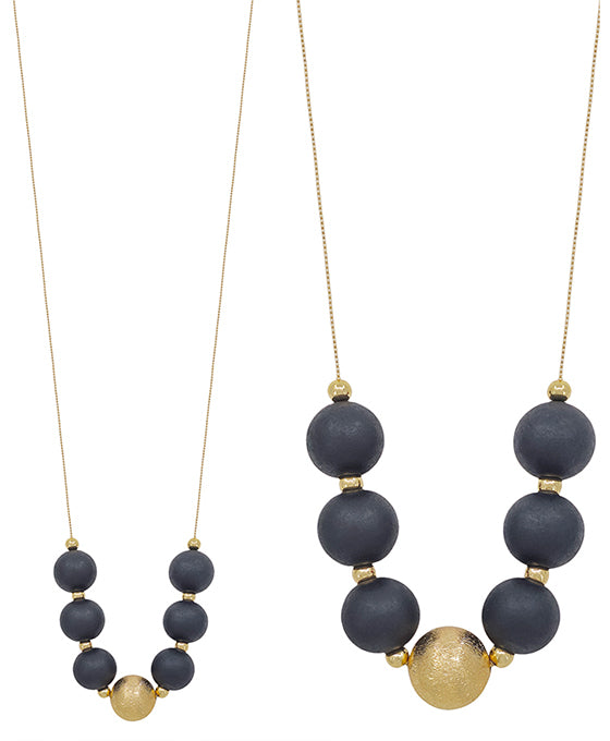 20mm Wood & Satin Ball Accent Necklace