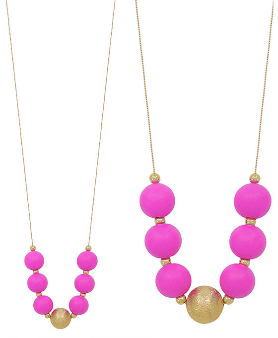 20mm Wood & Satin Ball Accent Necklace