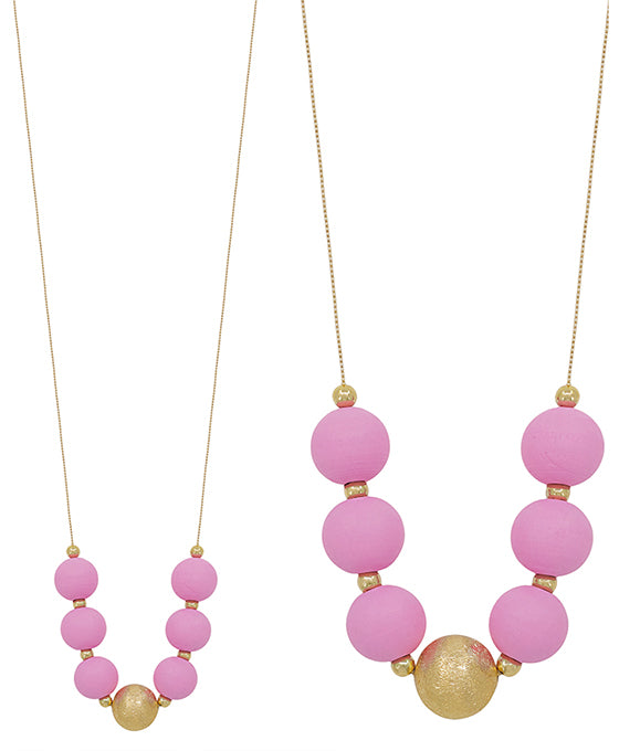 20mm Wood & Satin Ball Accent Necklace