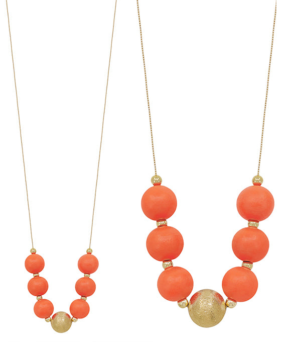 20mm Wood & Satin Ball Accent Necklace