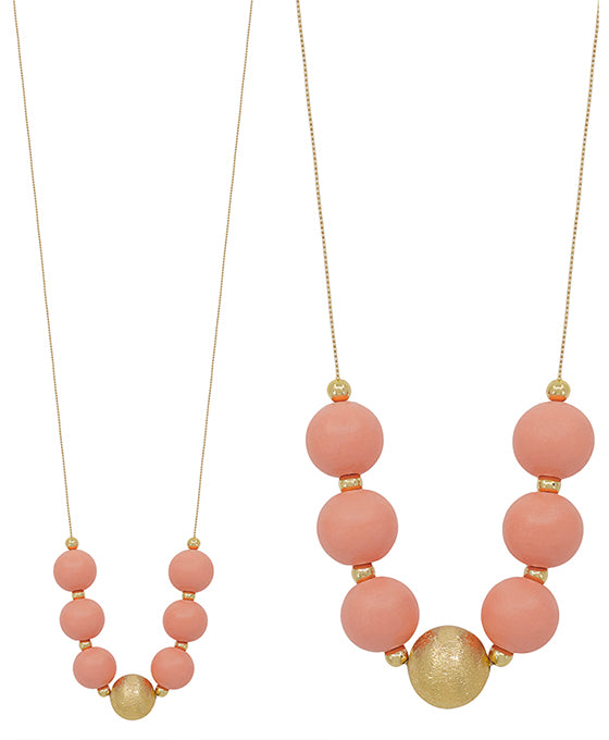 20mm Wood & Satin Ball Accent Necklace
