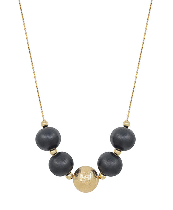 Large Wood Bead Ball w/ CCB Accent Necklace