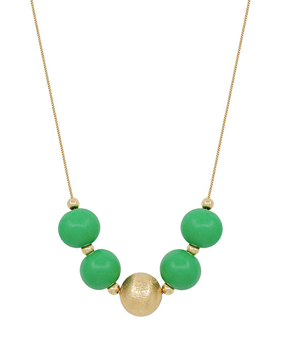 Large Wood Bead Ball w/ CCB Accent Necklace