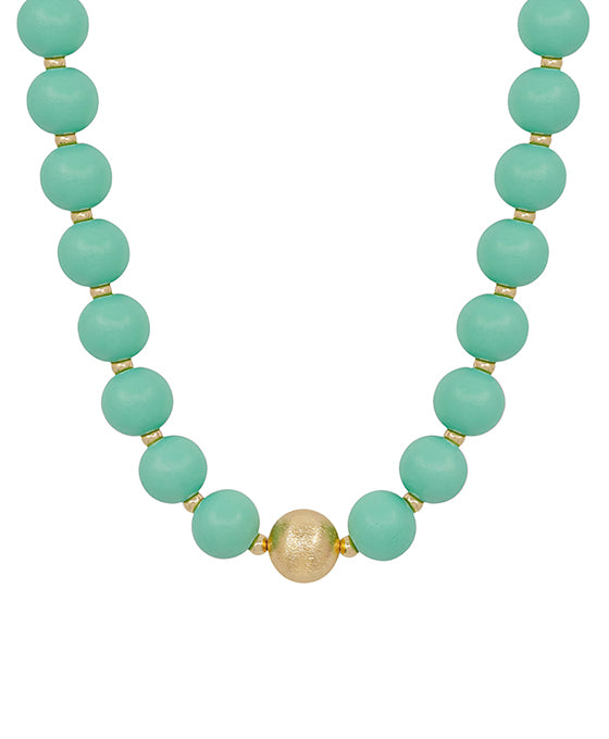 Large Wood Beads Ball & Satin Accent Necklace