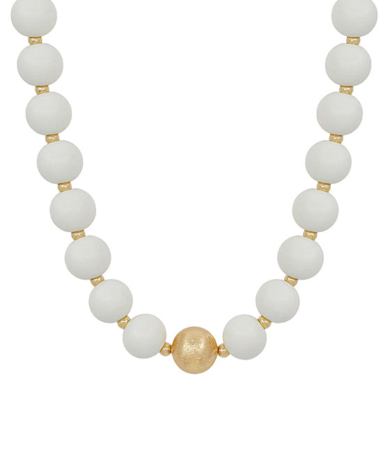 Large Wood Beads Ball & Satin Accent Necklace