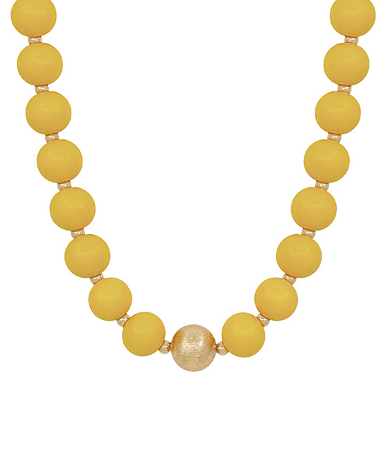 Large Wood Beads Ball & Satin Accent Necklace