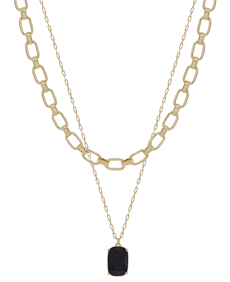 Bold Clip Chain w/ Oval Shape Crystal Short Necklace