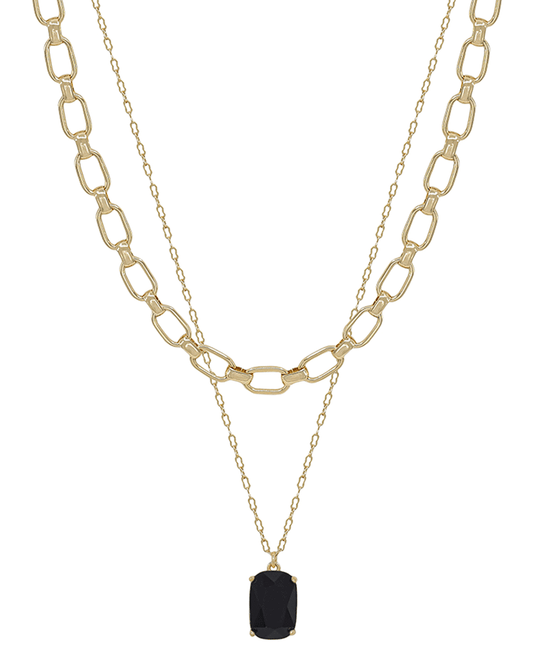 Bold Clip Chain w/ Oval Shape Crystal Short Necklace