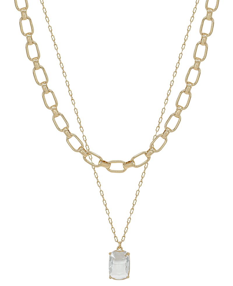 Bold Clip Chain w/ Oval Shape Crystal Short Necklace
