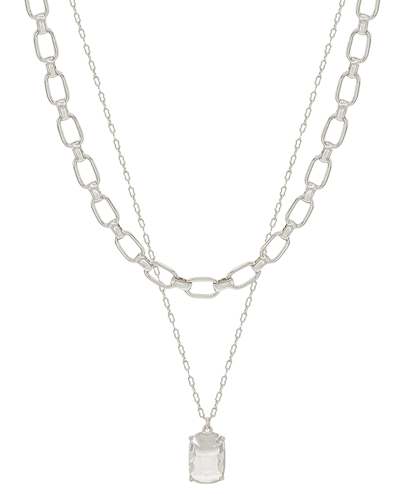 Bold Clip Chain w/ Oval Shape Crystal Short Necklace