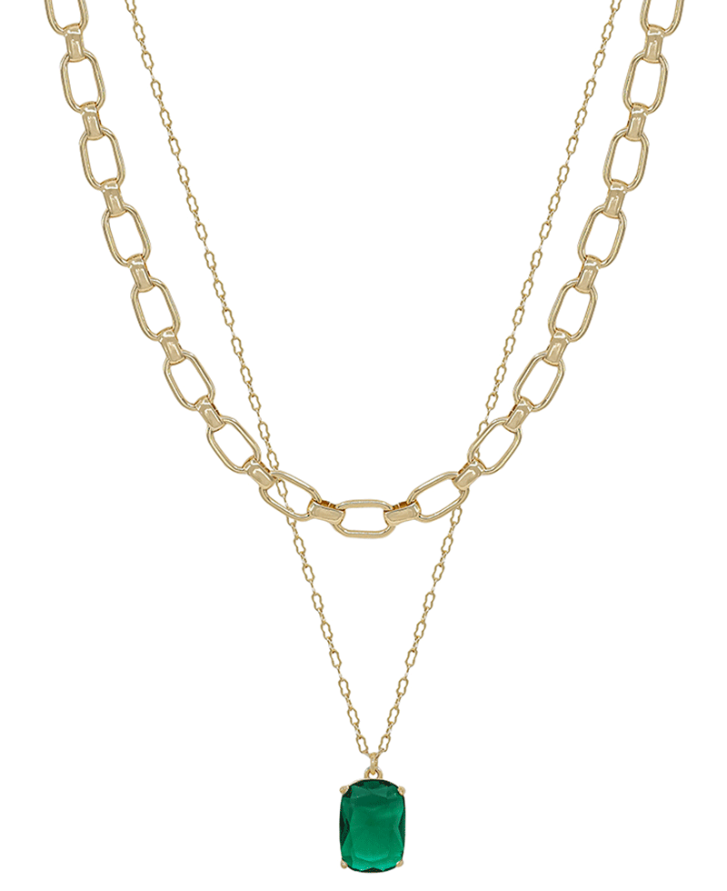 Bold Clip Chain w/ Oval Shape Crystal Short Necklace