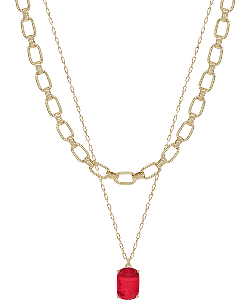 Bold Clip Chain w/ Oval Shape Crystal Short Necklace