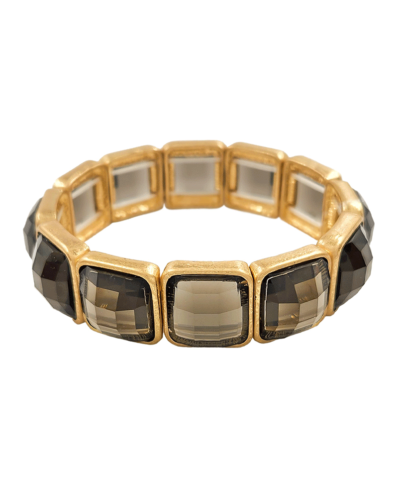 Round Square Faceted Stone Stretch Bracelet