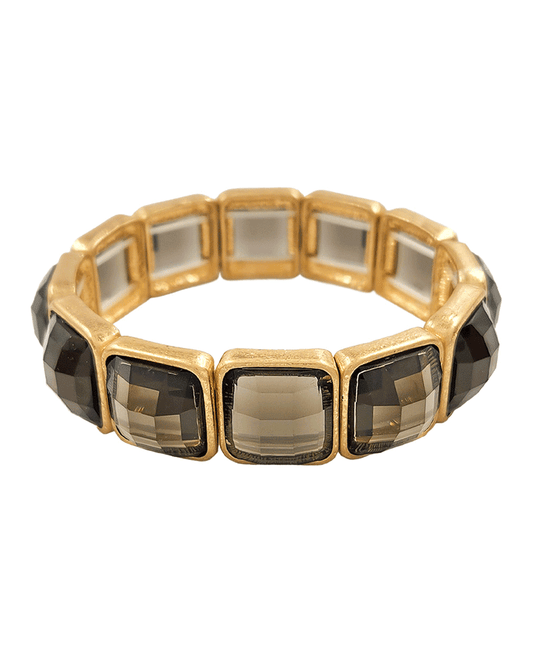 Round Square Faceted Stone Stretch Bracelet
