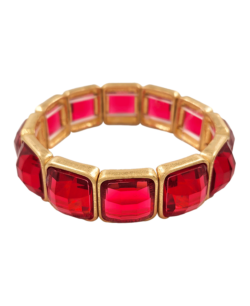 Round Square Faceted Stone Stretch Bracelet