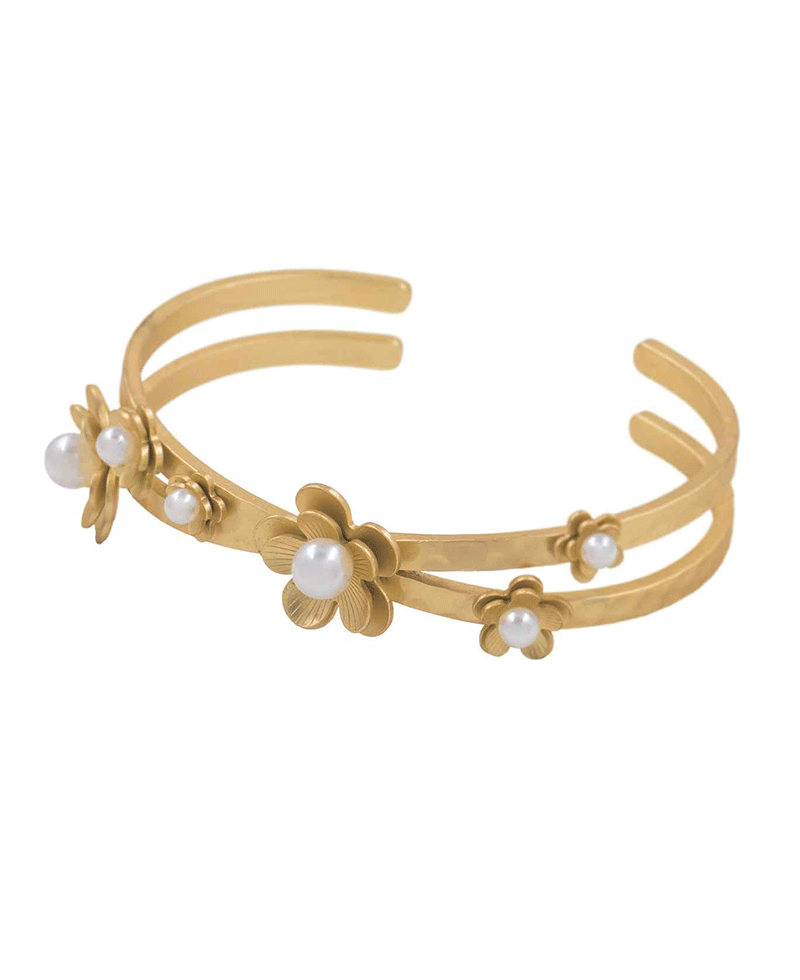 Floral Metal w/ Pearl Cuff Bracelet