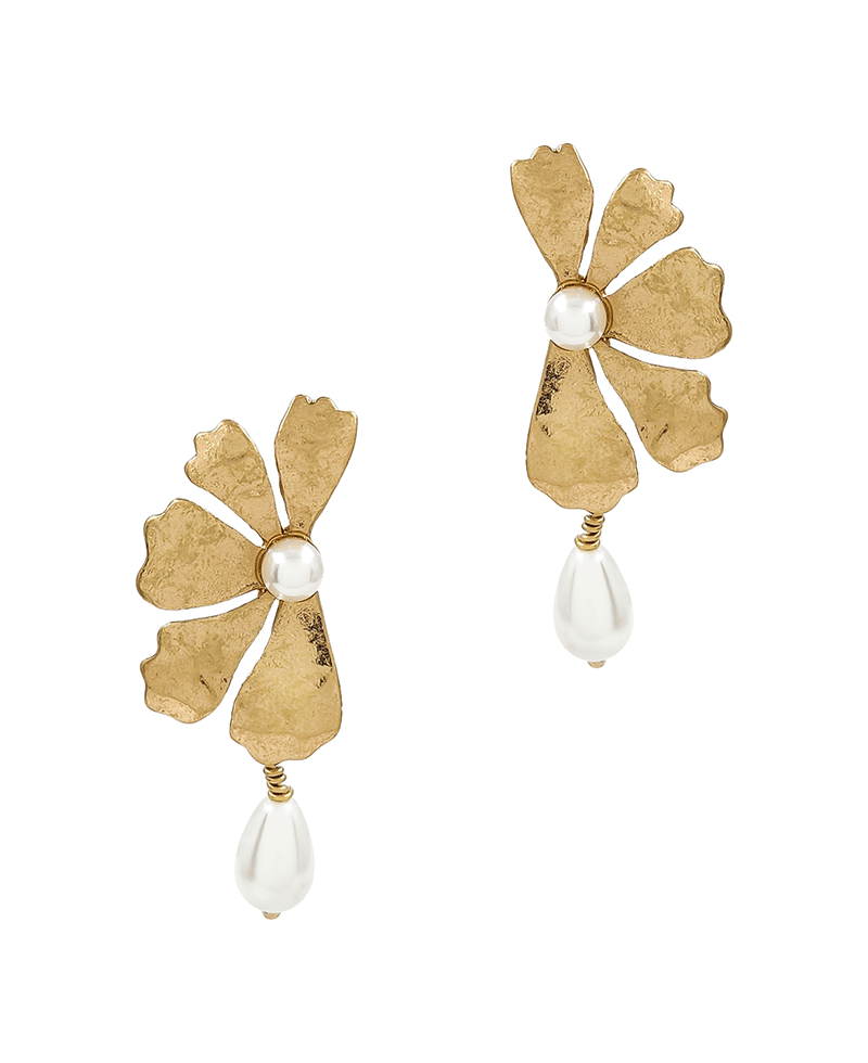 Flower Metal w/ Pearl Post Earring