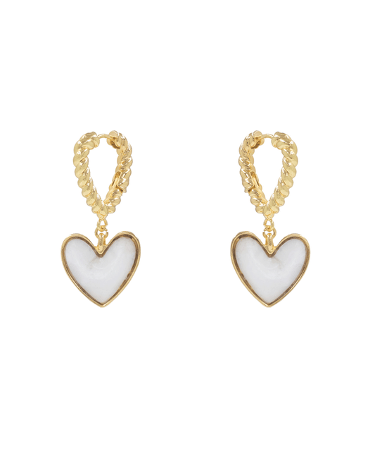 Plated Hoop w/ Dangle Heart Earring