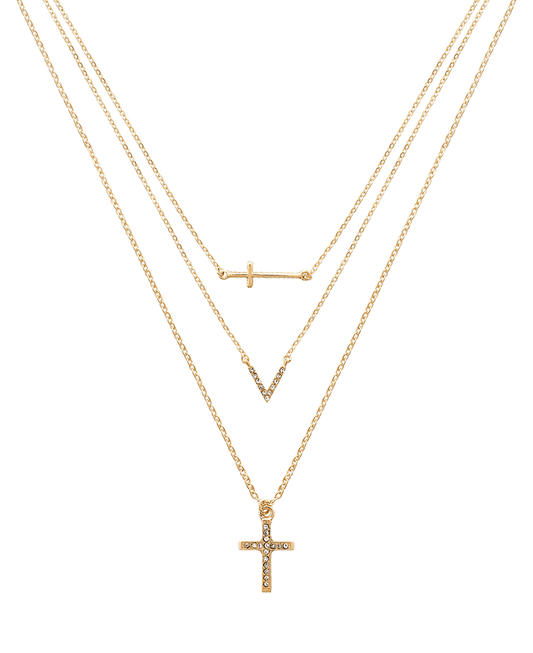 Layered Cross Short Necklace