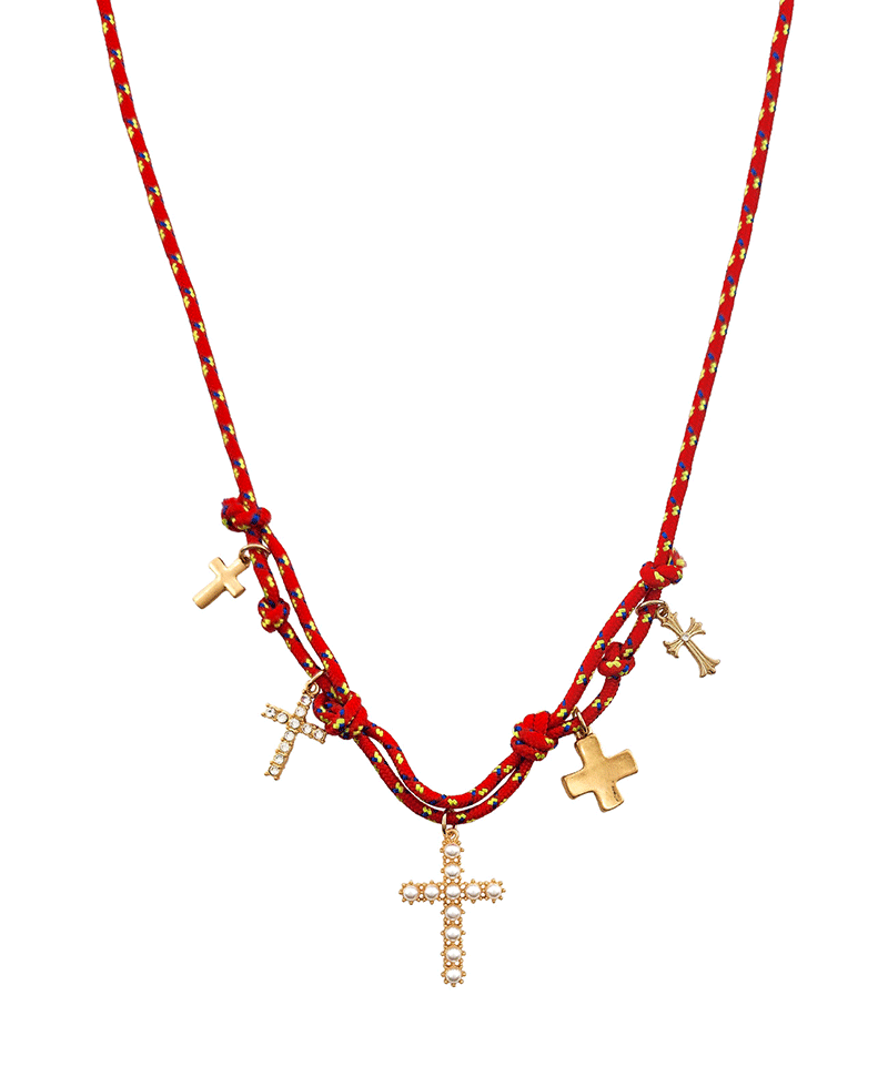 Multi Cross Charm String Short Necklace