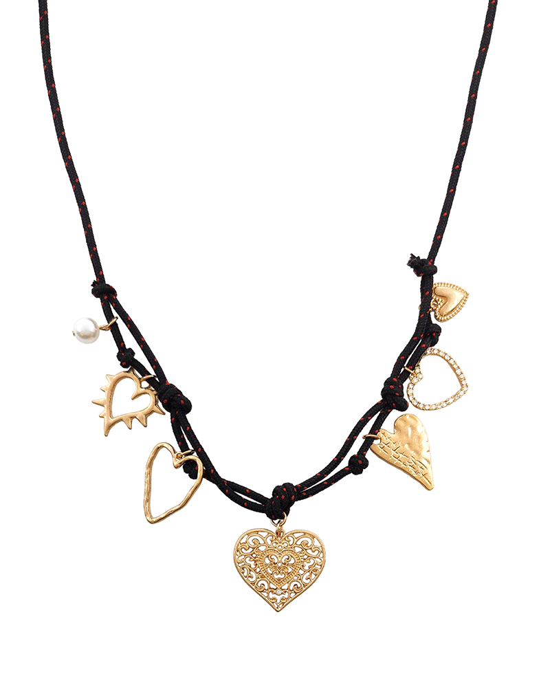 Multi Heart Charm String Short Necklace