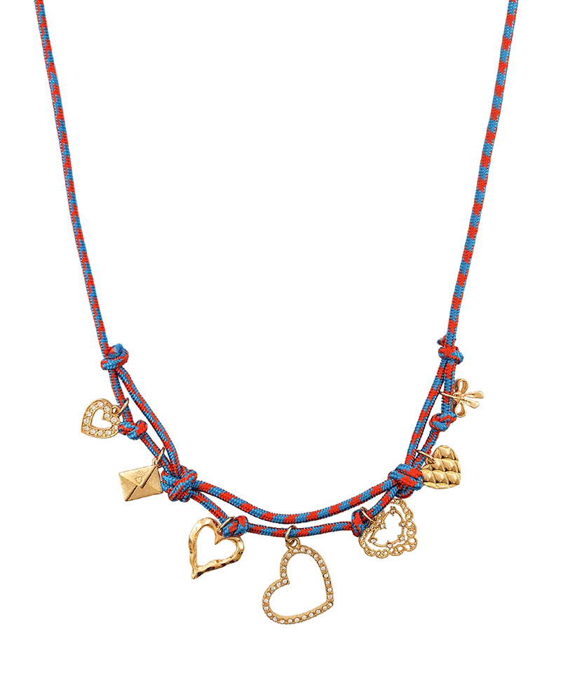 Multi Heart Charm String Short Necklace