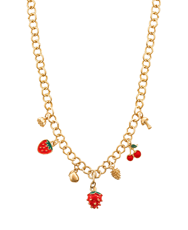 Strawberry w/ Multi Charm Chain Short Necklace