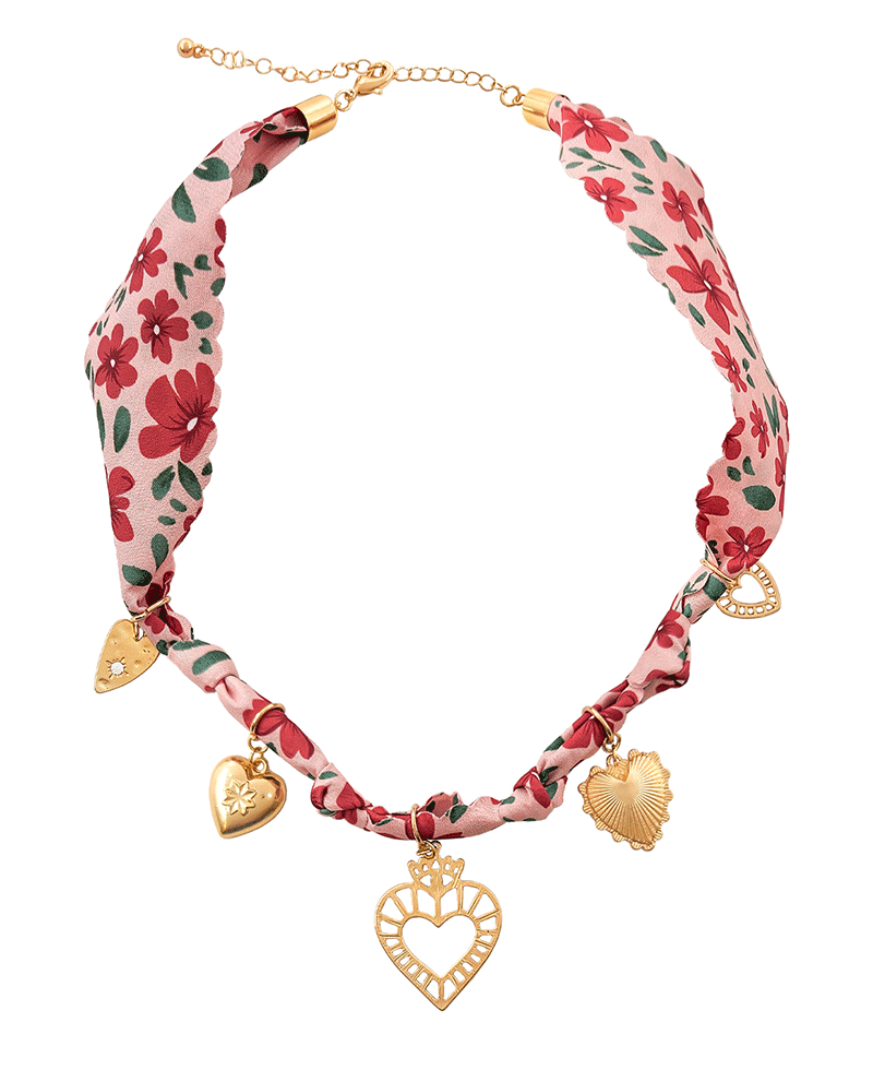 Multi Heart Charm Scarf Necklace