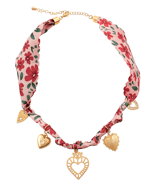 Multi Heart Charm Scarf Necklace