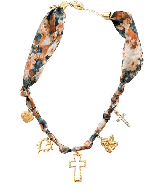 Cross & Heart Charms Scarf Necklace
